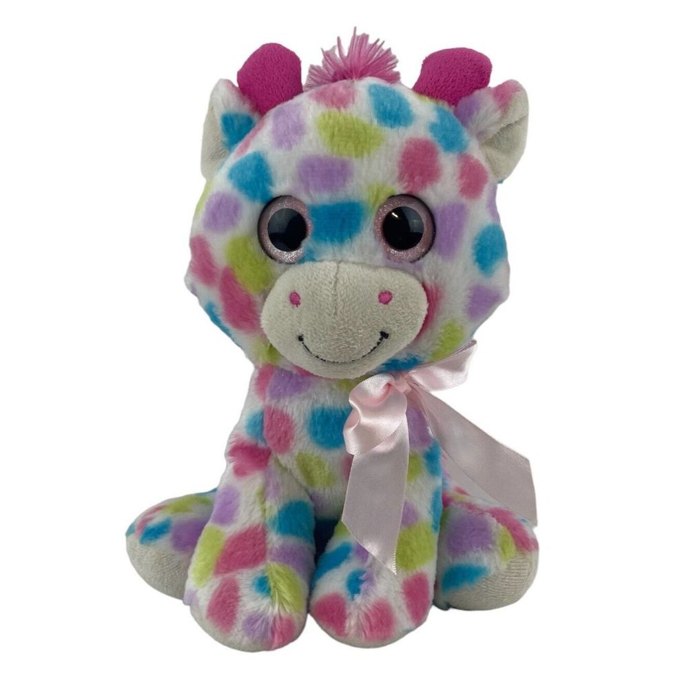 Best Made Toys Giraffe‎ 10” Plush Pastel Rainbow Polka Dot Pink Glitter Eyes Bow